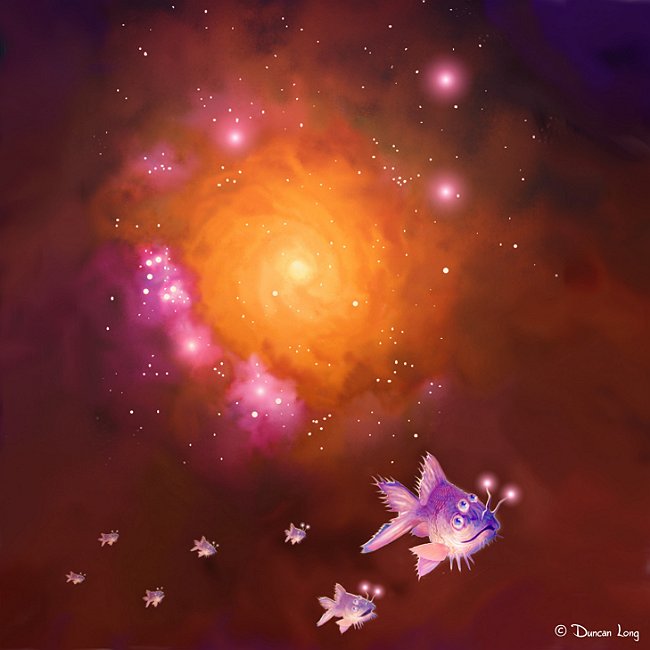 Space Fish-SciFi artwork by book illustrator Duncan Long