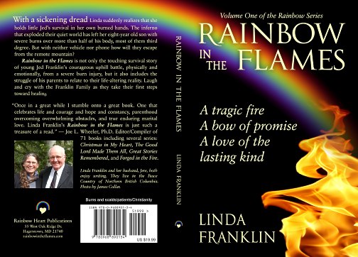 Linda Franklin Rainbow in the Flames book cover illustration and graphic artwork