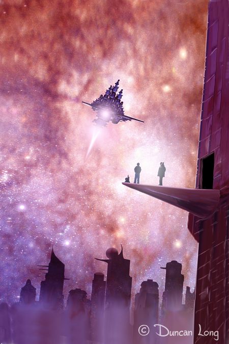 Science fiction novel cover Illustration -- City at Empires End