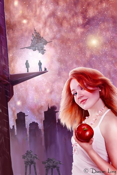Original book cover illustration of sci-fi story Eve at Empire’s End.