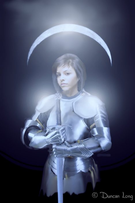 Joan of Arc in the moonlight - book cover artwork by illustrator Duncan Long