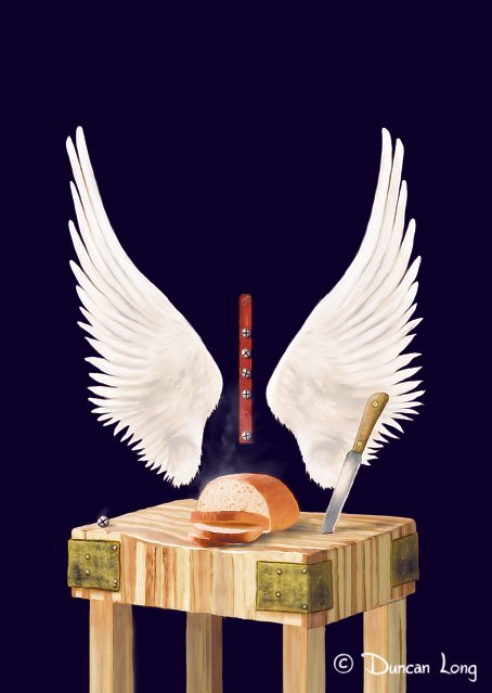 Broken Bread 2nd version of the book cover artwork by illustrator Duncan Long