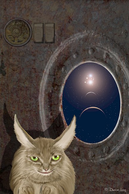 Space Cat by science fiction book illustrator Duncan Long