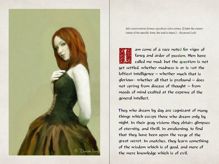 Two-page spread from free copy of Eleonora by Poe with artwork by Duncan Long