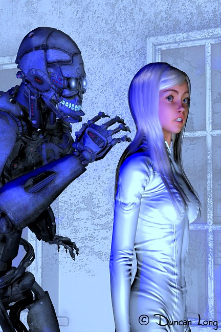 A creepy robot and a beautiful gal -- how could this sci-fi book art miss?