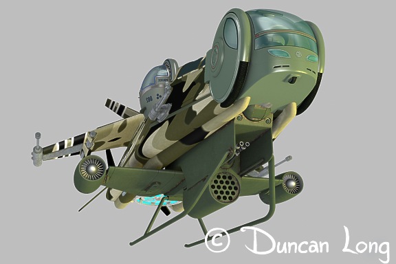 science fiction troop transport / gunship created for novel illustration