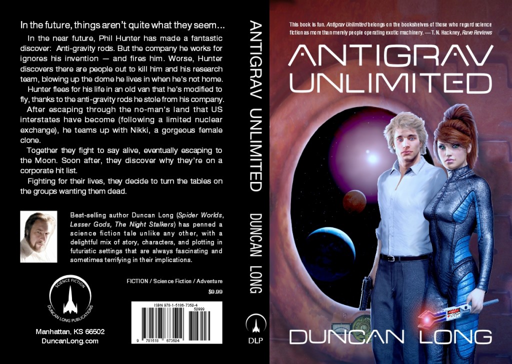 Wrap-around book cover artwork for novel Antigrav Unlimited
